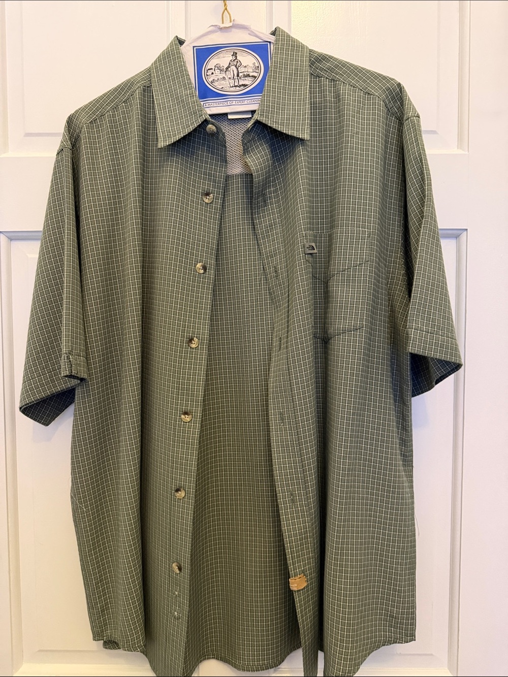 The North Face Men's Olive Green Short-Sleeve Button-Down Plaid Shirt